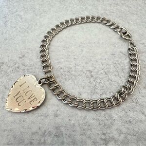 I Love You Heart Silver Double Link 7” Bracelet
